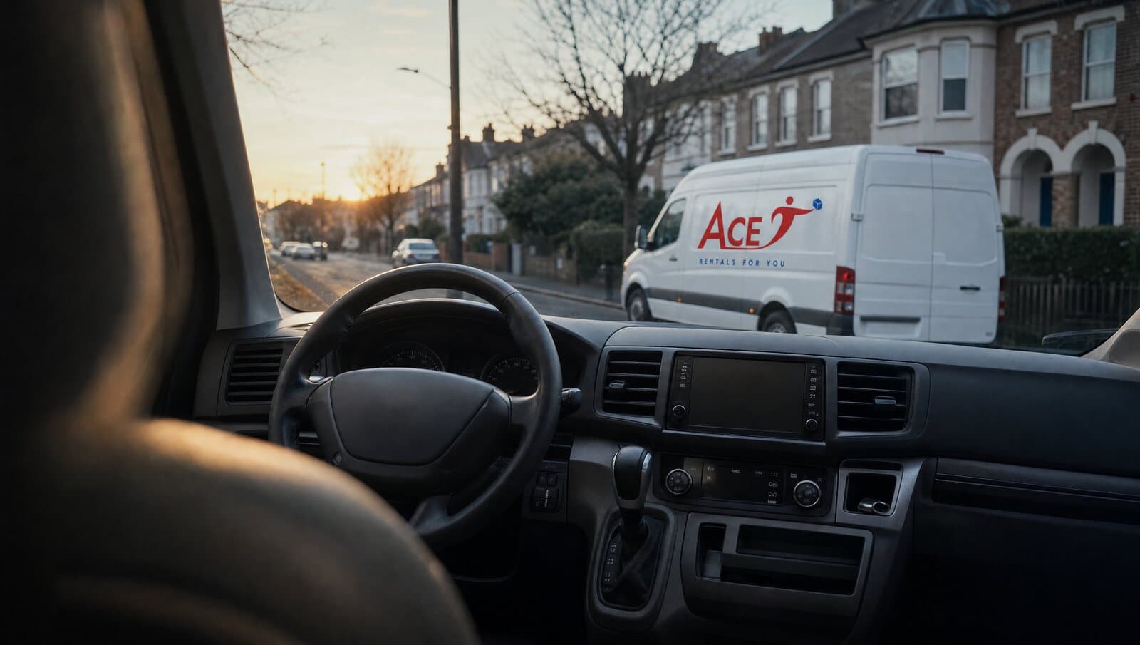 Driver stepping into the cab of a panel van